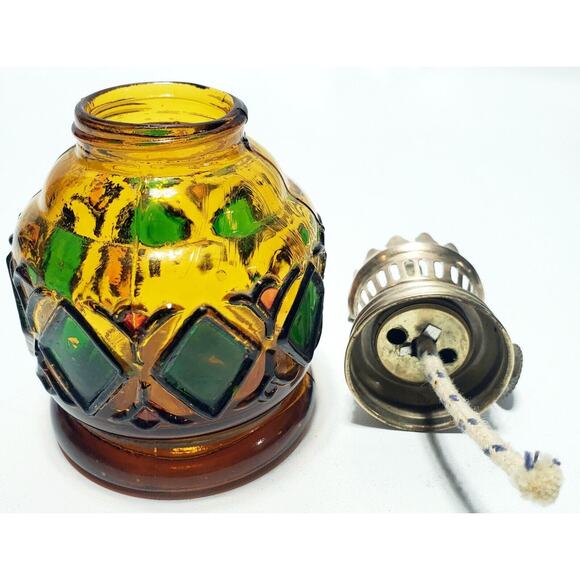 Vintage Sailboat Miniature Amber Stained Glass Oil Lamp Hong Kong 8.5" Tall - Picture 7 of 11